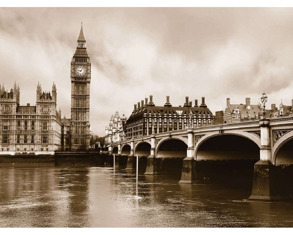 Фототапет „Лондон“ 360×254 см., четири елемента, кафява лондонска улична сцена.