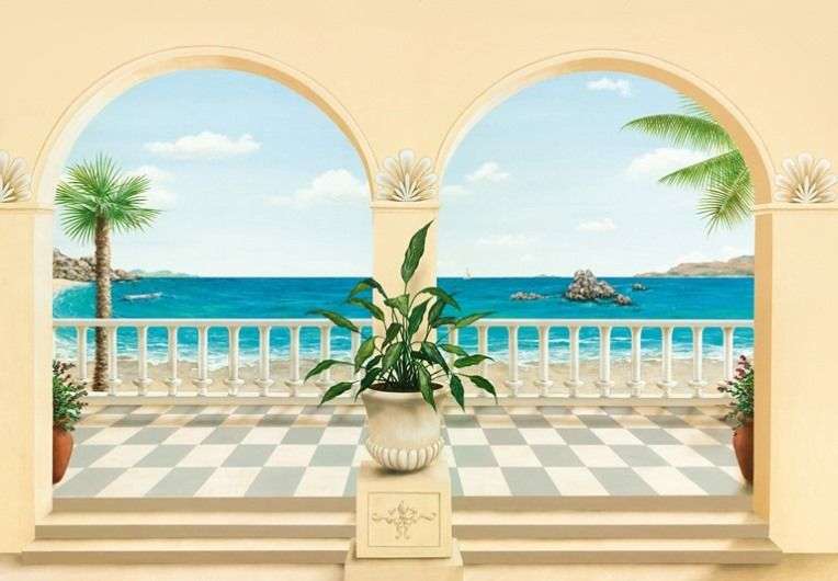 „Terrasse Provencale“ — провансалска тераса с каменен парапет и синьо море, изглед на мотива