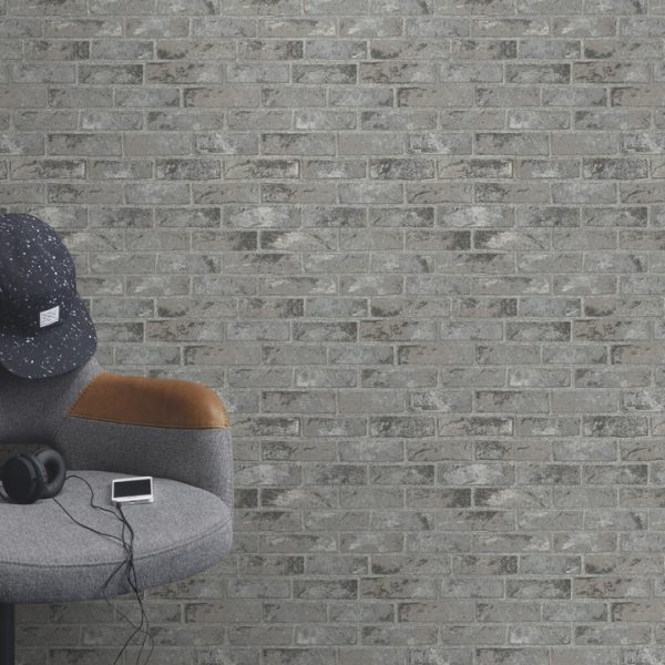 Фрагмент на тапет 408010 антрацит тухли с видима фугова мрежа, Bricks & Wood II