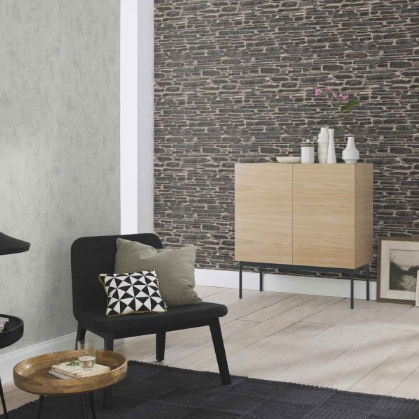 Фрагмент на тапет 863437 тъмносив камък с неравни форми, Bricks & Wood II